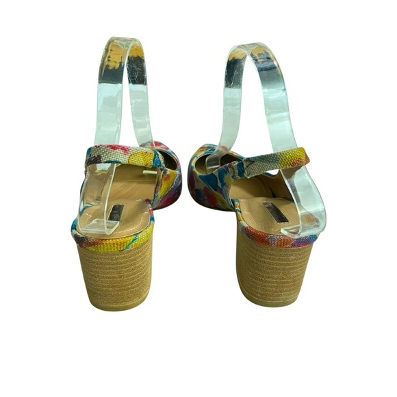 TAHARI SHOES SLINGBACK FLORAL COLORFUL POINTED TOE WOODEN HEEL SIZE 8.5 - Picture 3 of 13